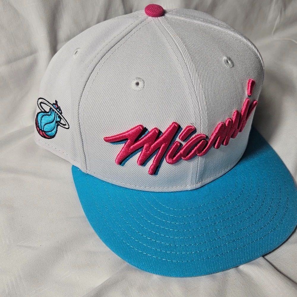 Miami Heat Vice New Era 9FIFTY Snapback Hat Grey Teal Pink Script NBA New